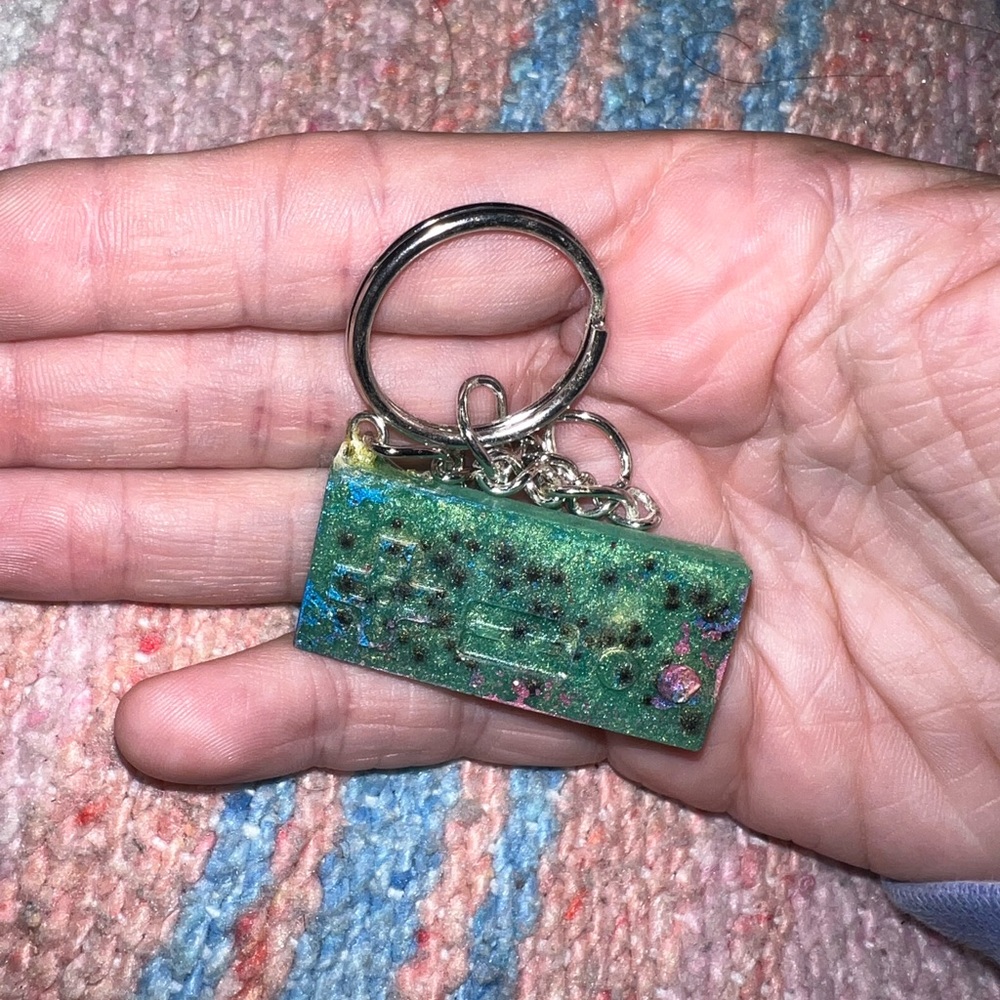 Green beaded gamer key chain